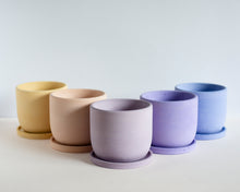 Load image into Gallery viewer, 4 Inch Bell Shaped Concrete Planter with Tray - Rainbow Color Options
